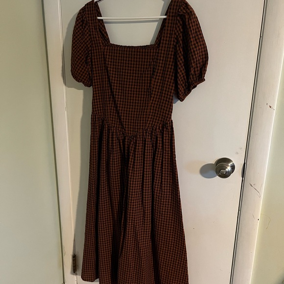 Japna Brown Checkered Midi Dress - Picture 1 of 4